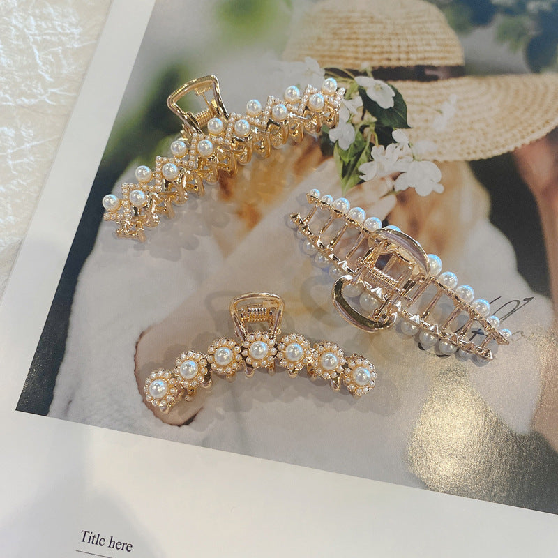 korean style imitation pearl metal rhinestone catch clip