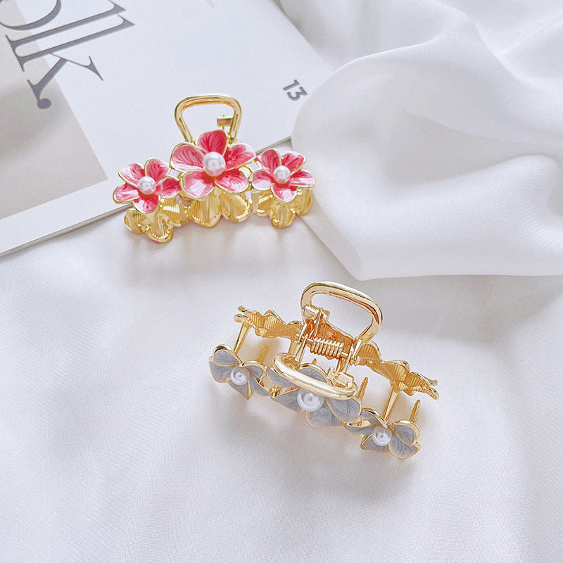 sweet flower imitation pearl alloy painting oil hair claws