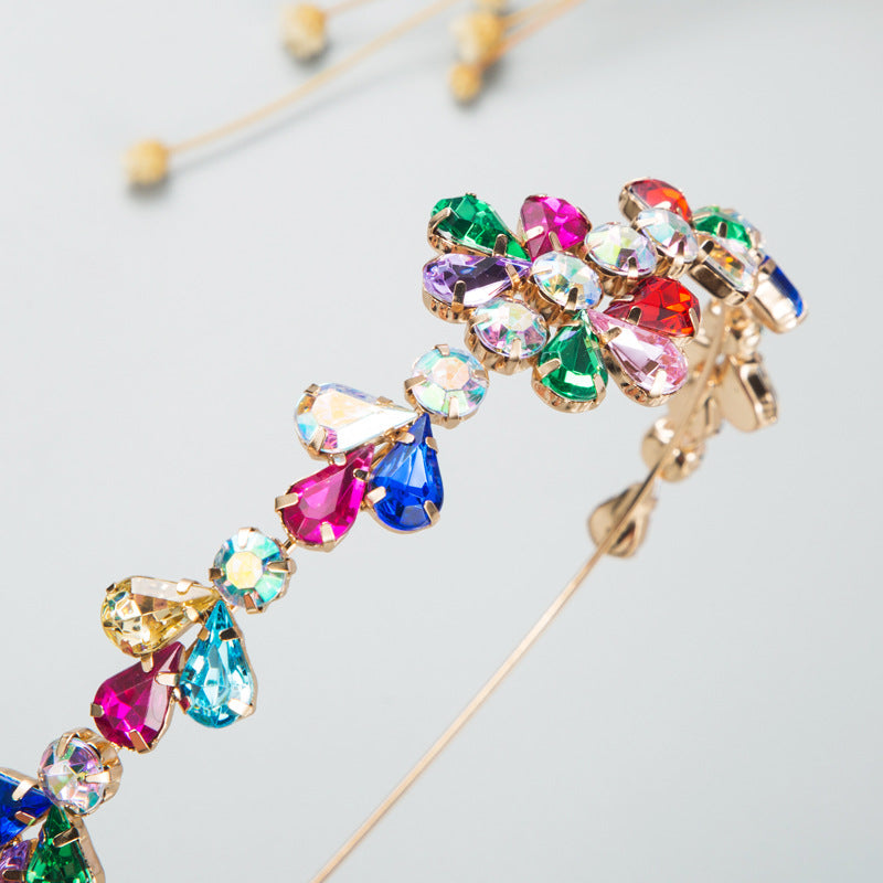 fashion alloy diamond glass drill flower headband korean metal headband