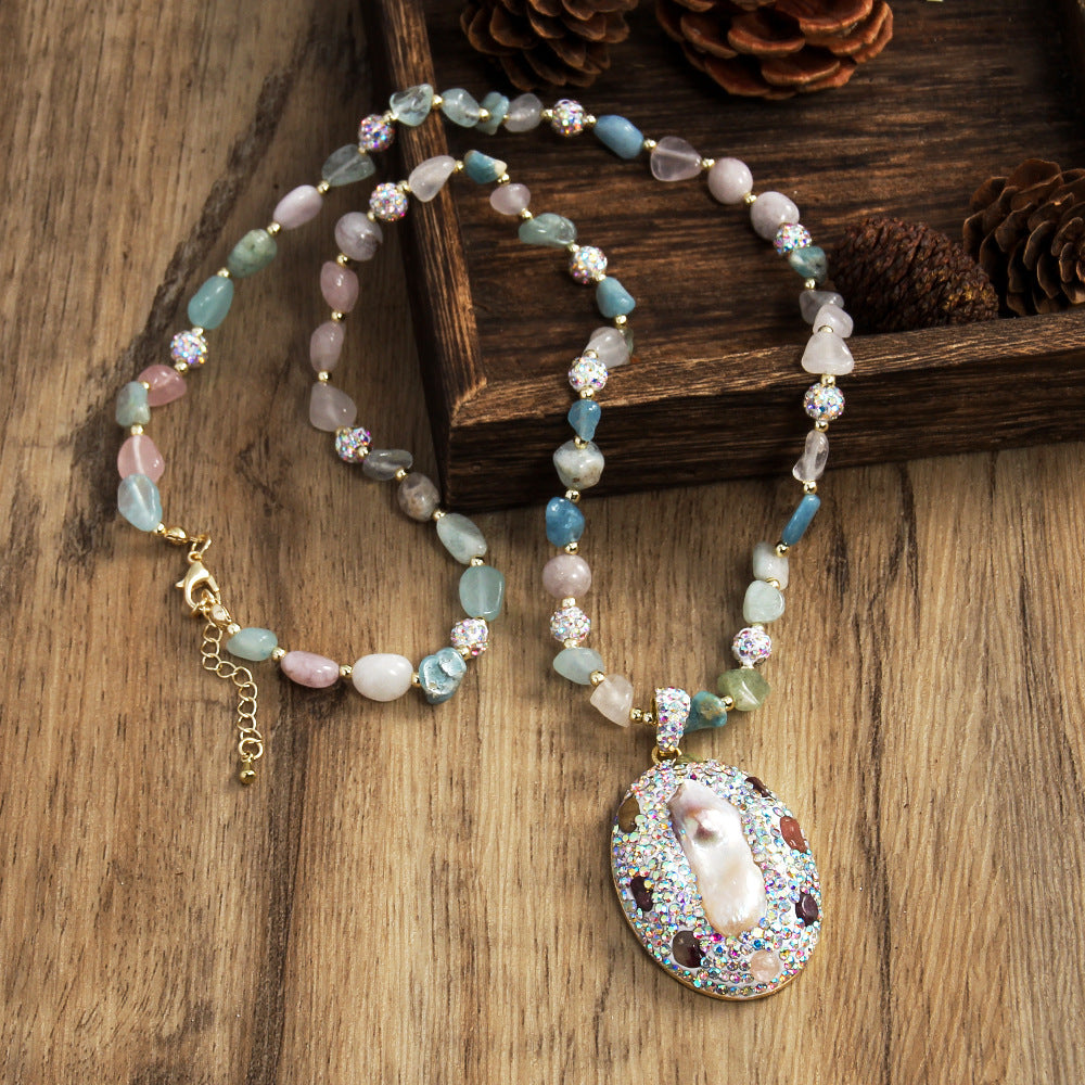 Vintage Style Vacation Geometric natural stone Beaded Chain Pendant Necklace In Bulk