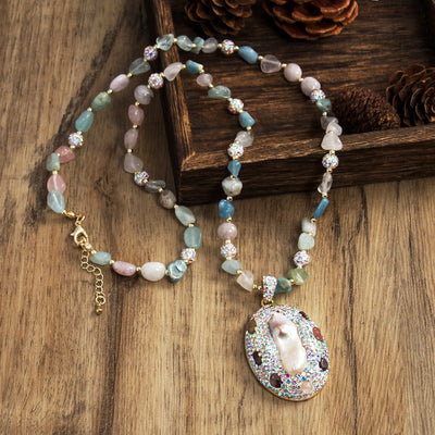 Vintage Style Vacation Geometric natural stone Beaded Chain Pendant Necklace In Bulk