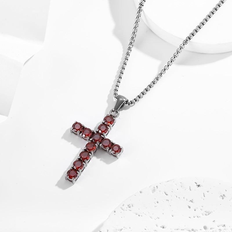 Jewelry IG Style Shiny Cross Titanium Steel Zircon Polishing Inlay Pendant Necklace