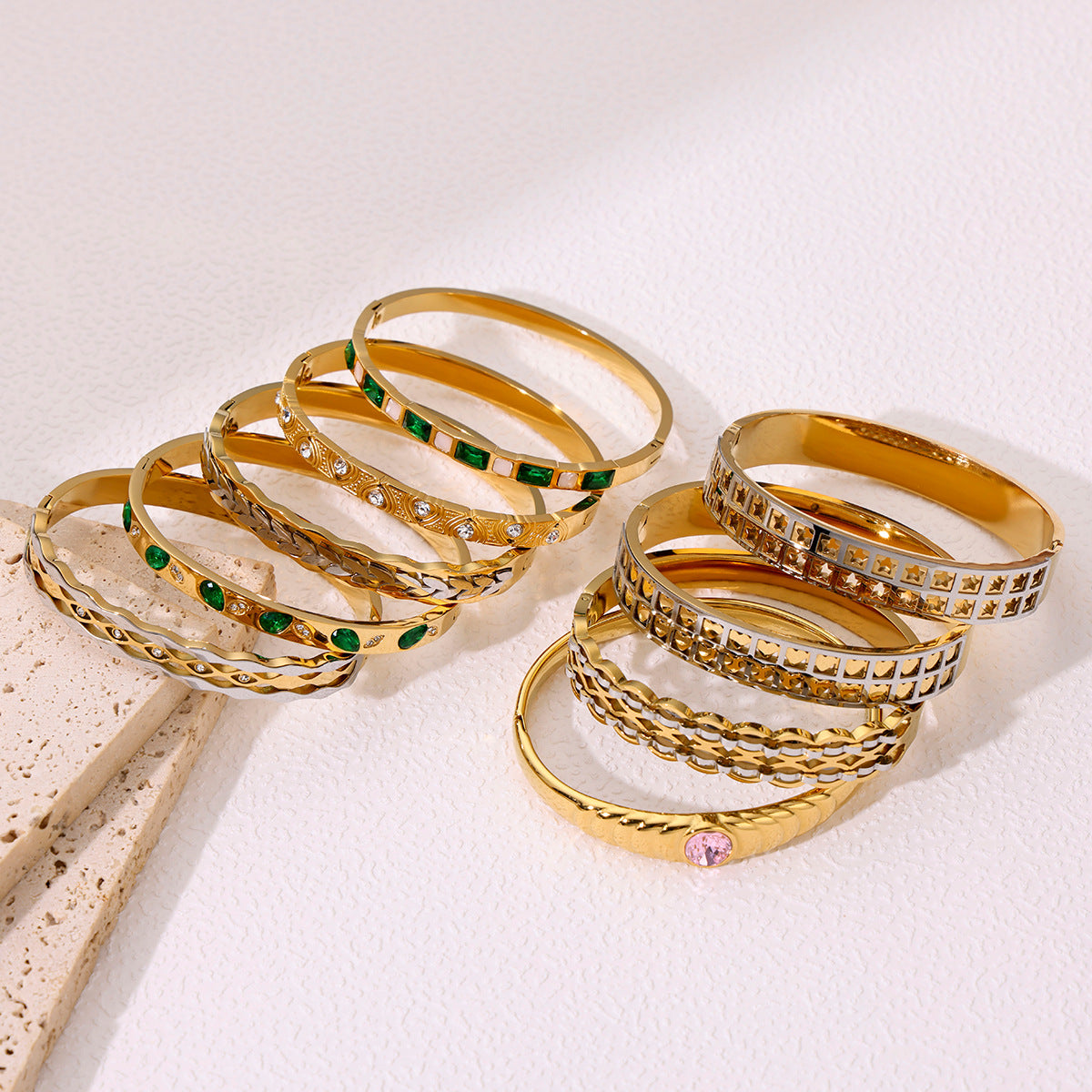 Elegant Geometric Square Leaves Titanium Steel Bangle In Bulk