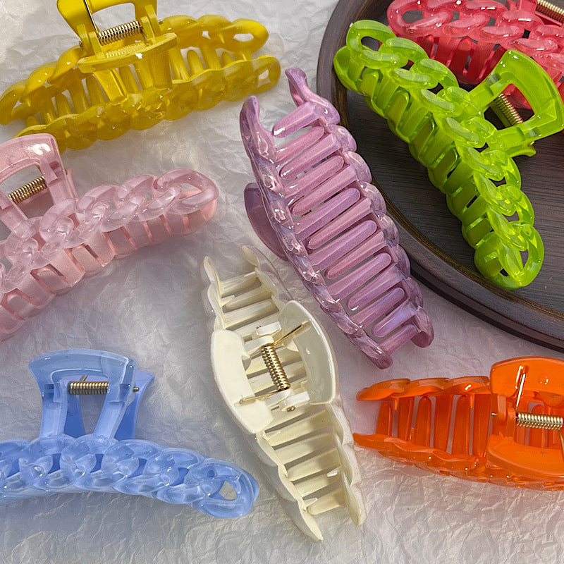simple large semi-transparent candy color chain hair claw shark clip