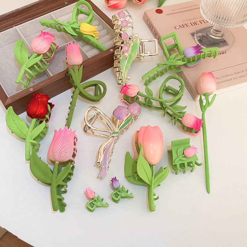 japanese style flower alloy stoving varnish hair claws 1 piece