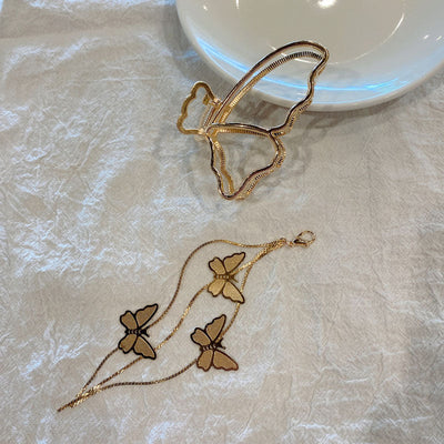 retro butterfly metal pendant tassel hair clip
