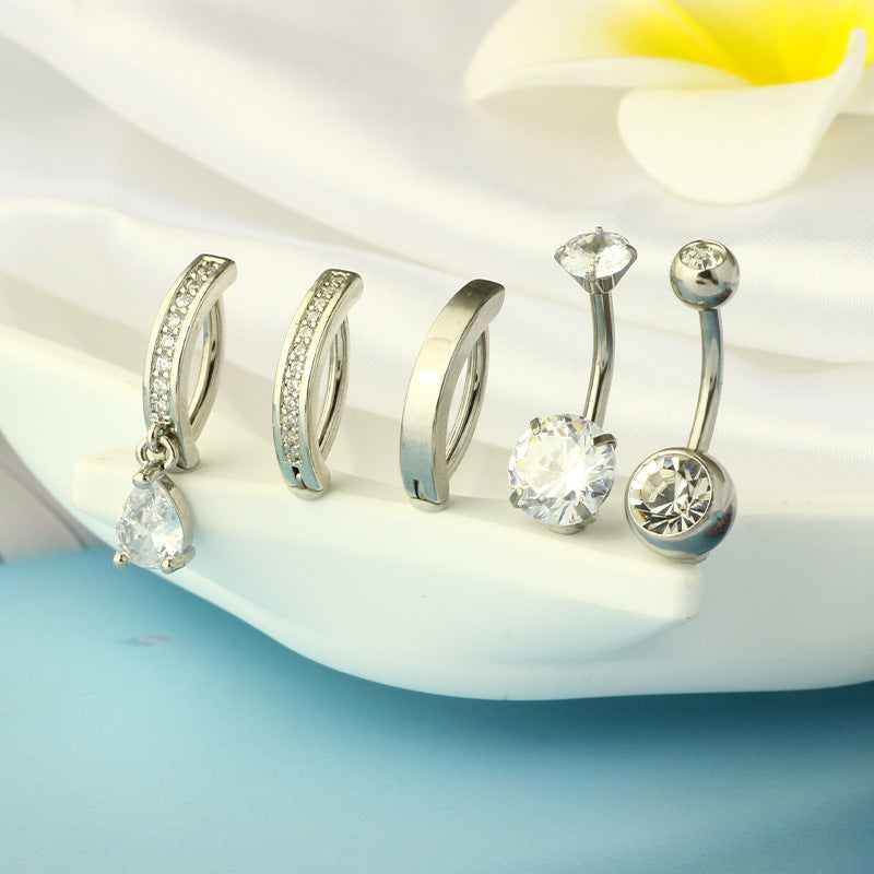 1 Piece 1 Set Belly Rings Simple Style Shiny Geometric 316L Stainless Steel  Copper Inlay Zircon