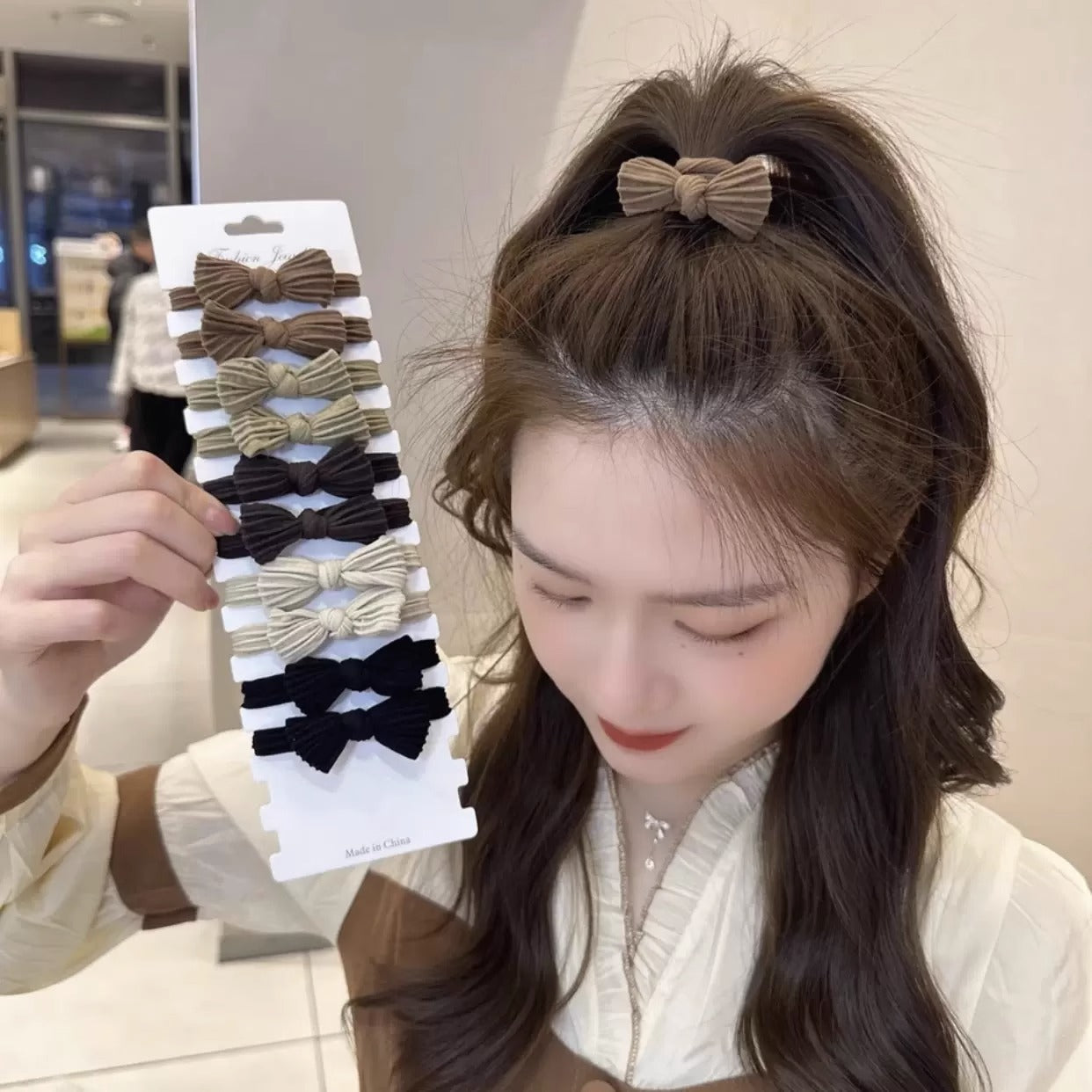 simple style solid color bow knot cloth bowknot hair tie