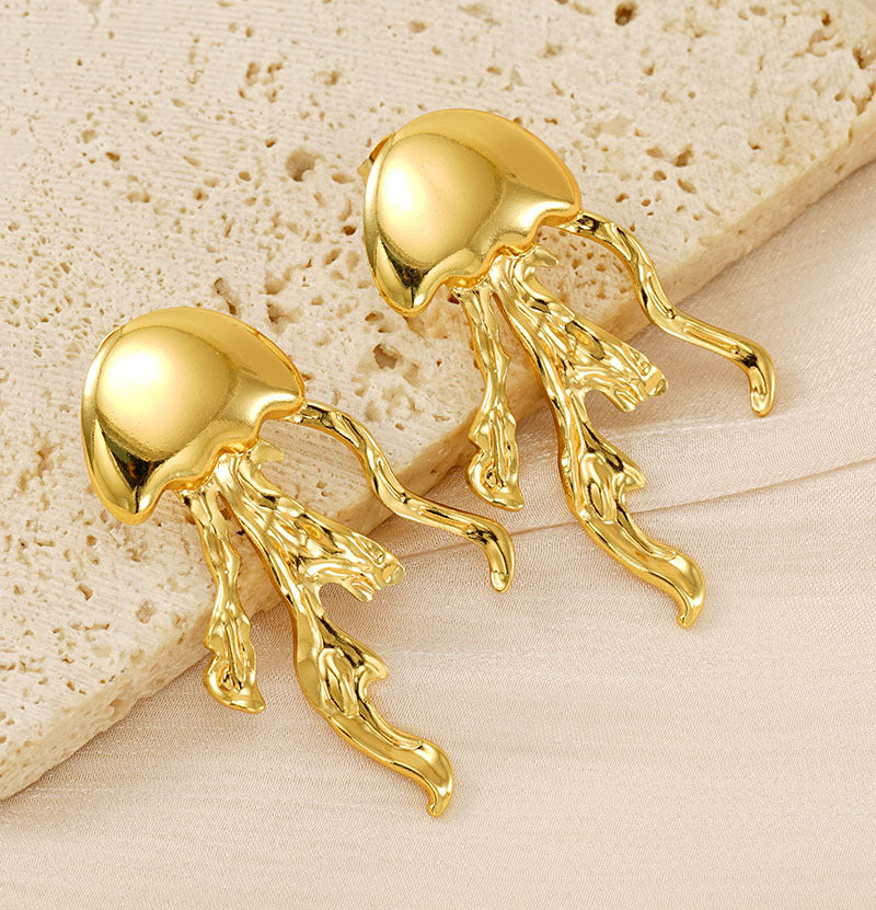 1 Pair Marine Style Animal Jellyfish Polishing Titanium Steel Ear Studs