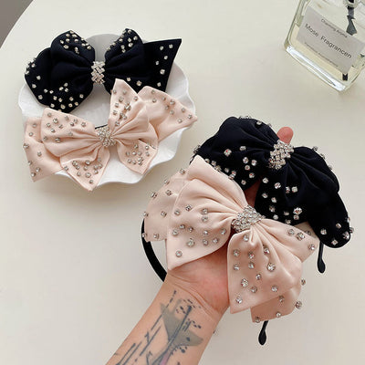 women's elegant fashion bow knot cloth headwear artificial rhinestones hair clip