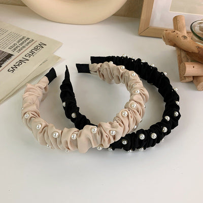 korean new pearl broken hair band female summer new hairpin pleated hair tie all-match out hair pressing headdress