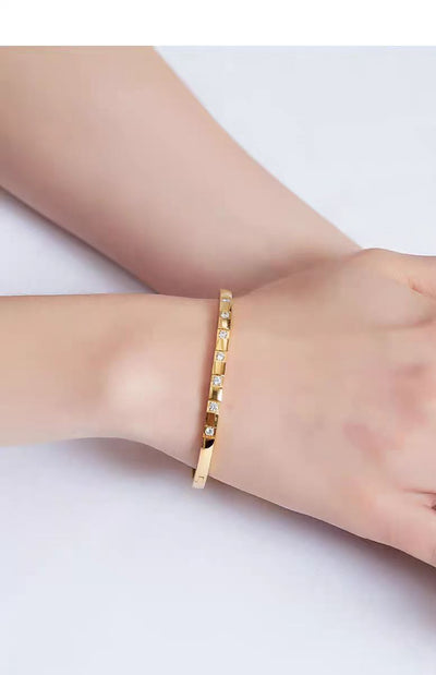 Simple Style Solid Color Titanium Steel Zircon Bangle In Bulk