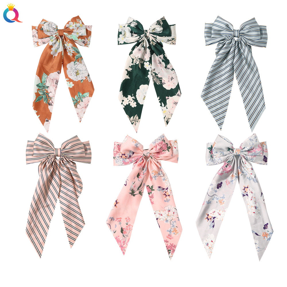simple style bow knot cloth printing hair clip 1 piece