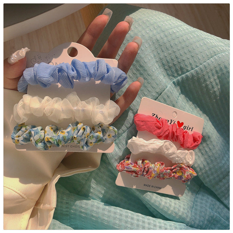 fashion flower cloth pleated hair tie 3 pieces