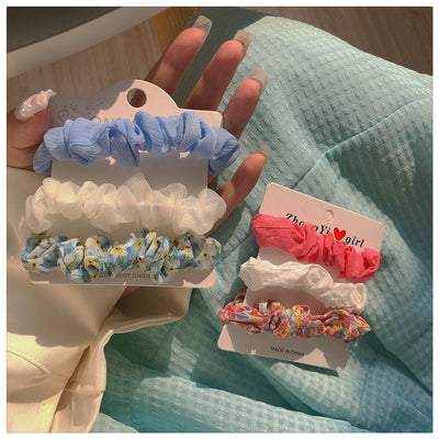 fashion flower cloth pleated hair tie 3 pieces