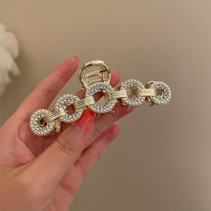 elegant geometric alloy inlay artificial pearls hair claws 1 piece