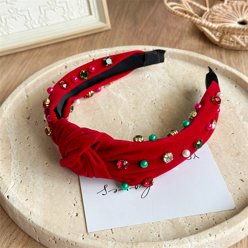 New Knotted Wide Brim Hair Band Pearl Rhinestone Fashionable High-Grade Headband Hair Fixer  Hair Accessories