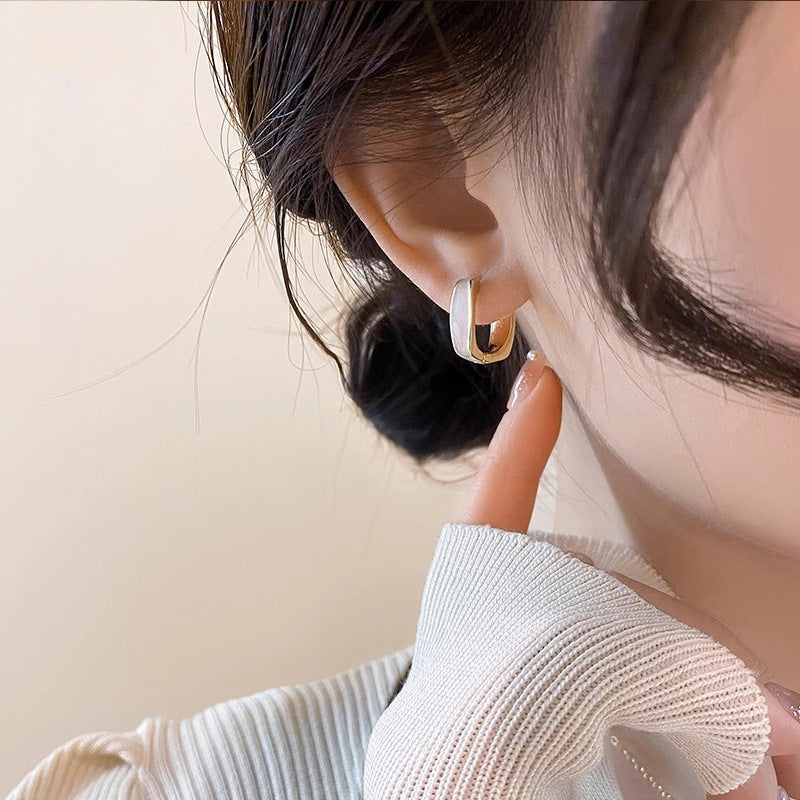 Enamel white ear buckle light luxury high-end temperament new trendy earrings niche design versatile earrings women