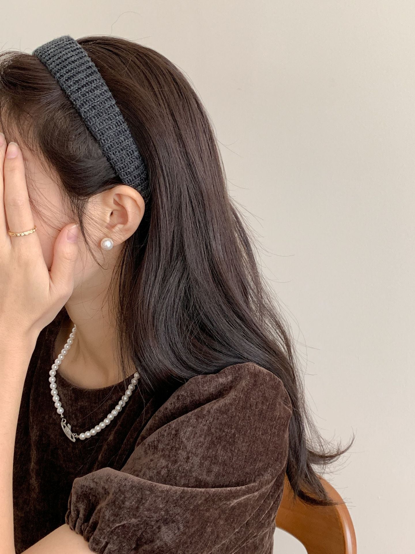 New High-Grade Retro Hand-Woven Wool Headband Hair Band College Style Girl Wide Version Headband Hair Accessories Headband