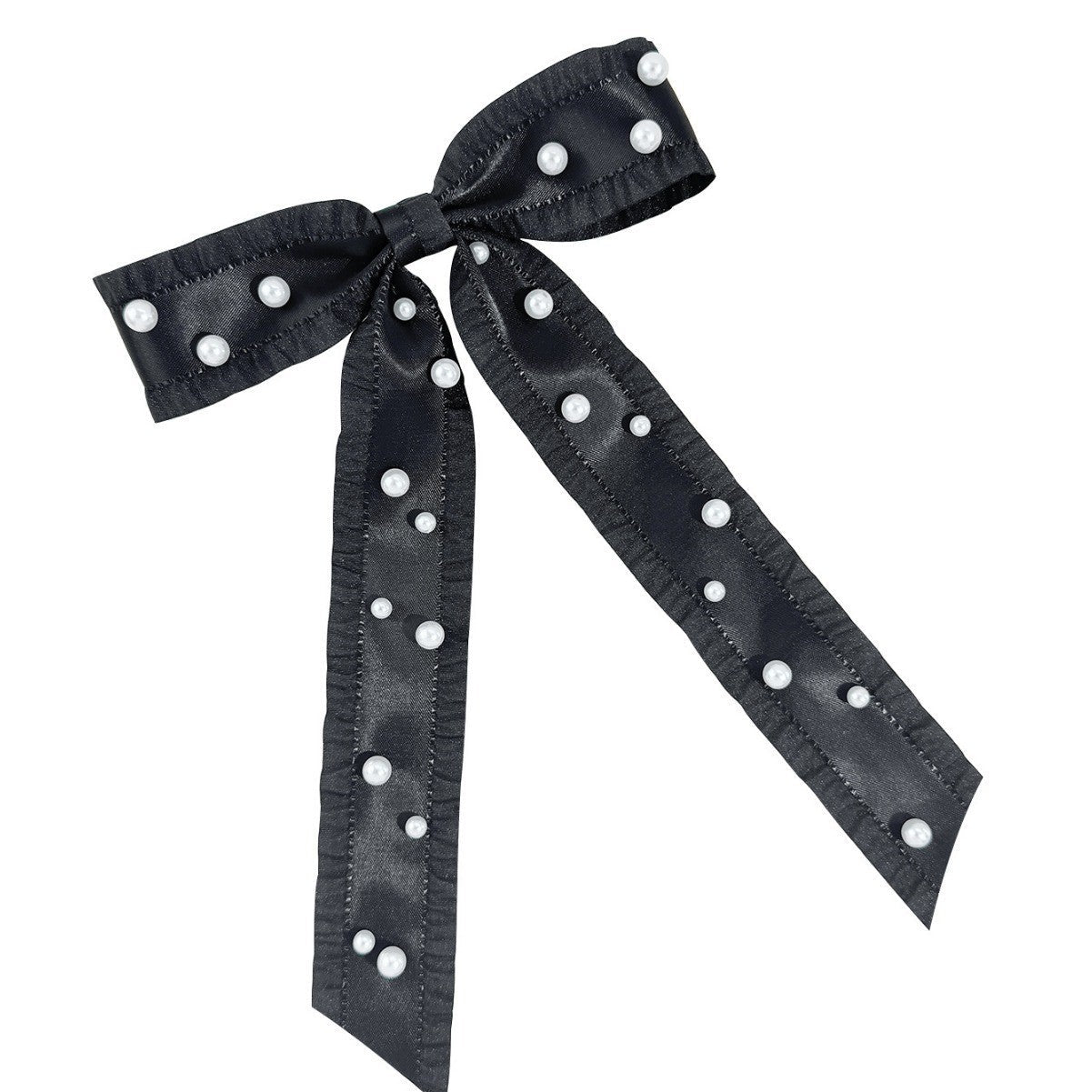 Women's Basic Bow Knot Ribbon Inlaid Pearls Hair Clip