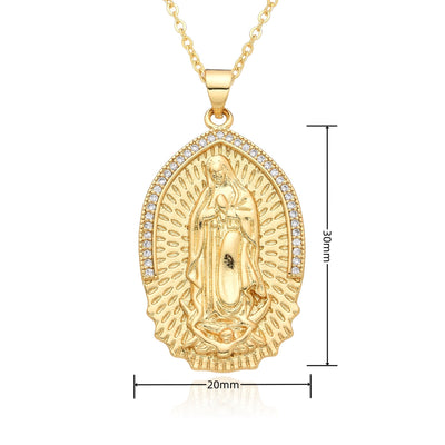 Copper Inlay Human Virgin Mary Zircon Pendant Necklace