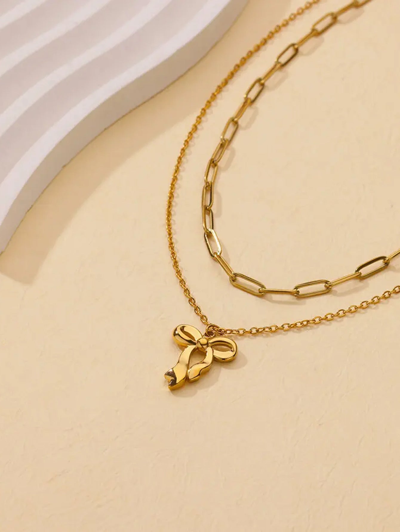 Jewelry Elegant Streetwear Bow Knot 304 Stainless Steel Plating Double Layer Necklaces