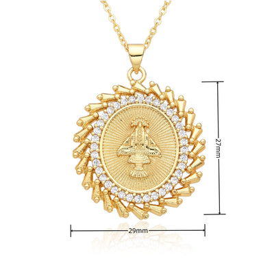 Copper Inlay Human Virgin Mary Zircon Pendant Necklace