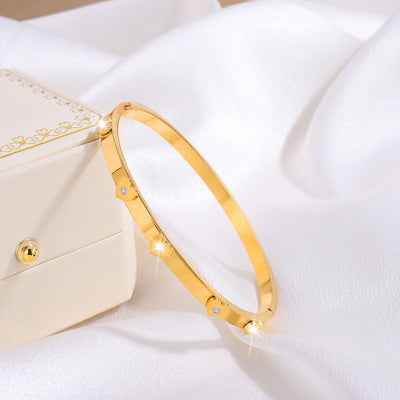 IG Style Sweet Round Heart Shape Flower Titanium Steel Zircon Bangle In Bulk