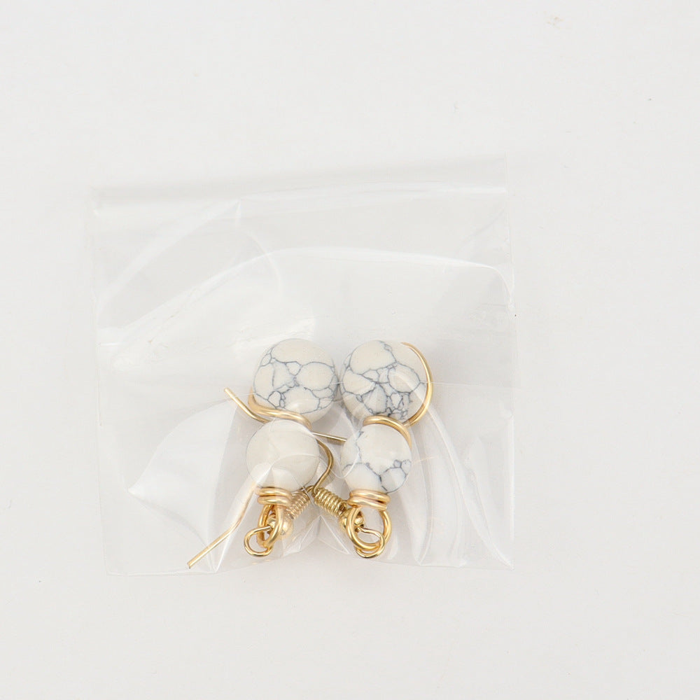 1 Pair Casual Pastoral Gourd Beaded natural stone Copper Drop Earrings