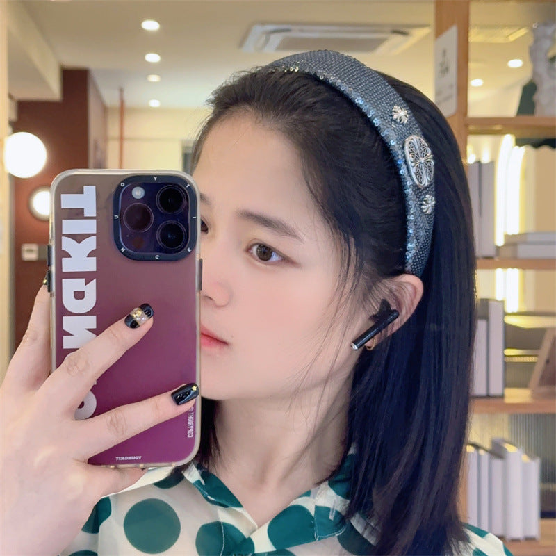 High-Grade French Headband  Internet Celebrity  Fengshui Diamond Letter H Hairpin Special-Interest Design Sequ Headband Hair Accessories