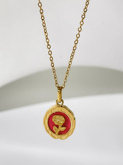 Jewelry Simple Style Heart Shape Flower 304 Stainless Steel Pendant Necklace