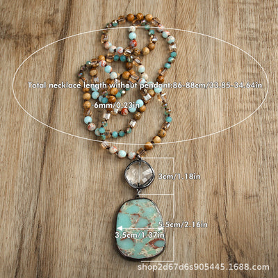 Retro Geometric natural stone Beaded Chain Pendant Necklace In Bulk