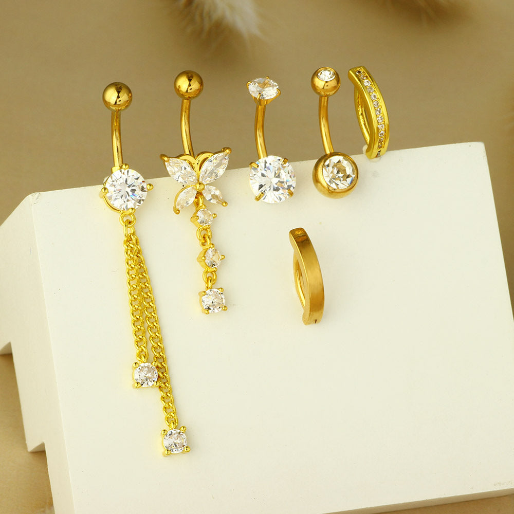 1 Piece 1 Set Belly Rings Simple Style Heart Shape Solid Color 316 Stainless Steel  Inlay Zircon Belly Rings