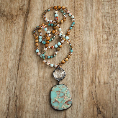 Retro Geometric natural stone Beaded Chain Pendant Necklace In Bulk