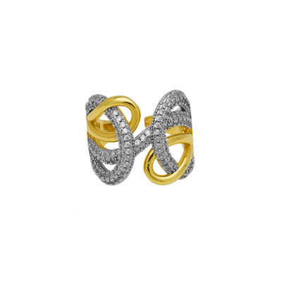 Jewelry IG Style Geometric Copper Zircon 18K Gold Plated Mixed Metal Inlay Open Rings