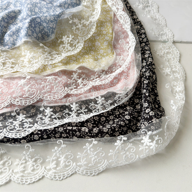 Small Floral Scarf 2024 New Floral Tie Hair Scarf Sense Shawl Lace Stitching Hair Band Scarf