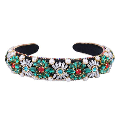 retro flower cloth inlay rhinestones hair band