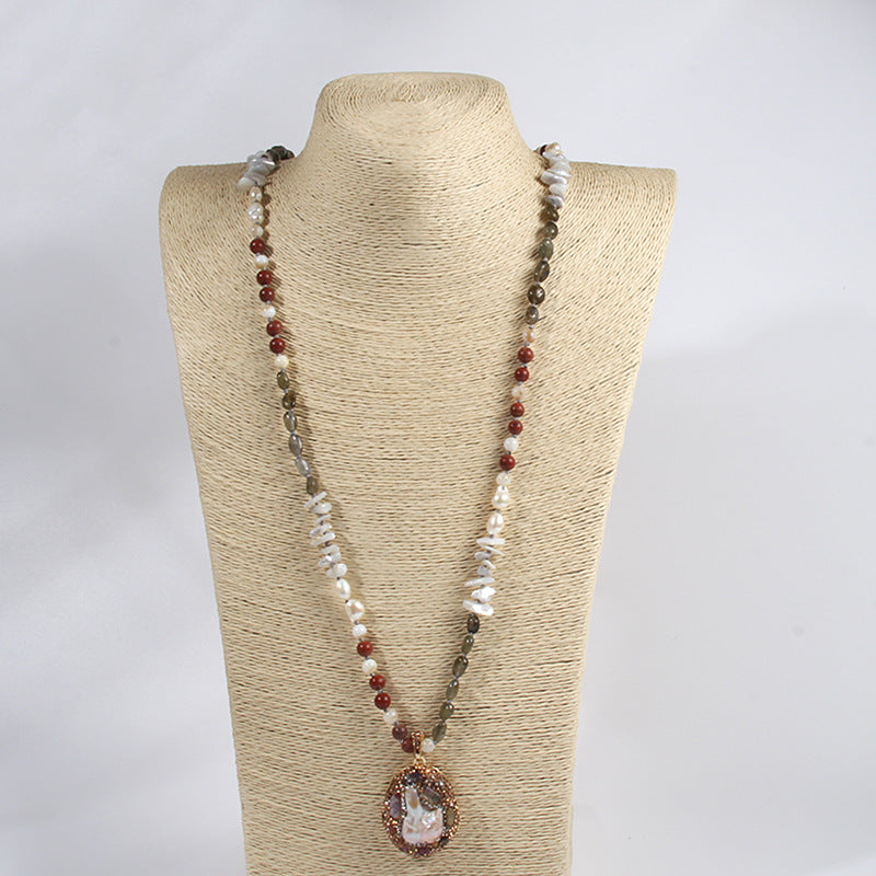 Bohemian Geometric natural stone Beaded Chain Pendant Necklace In Bulk