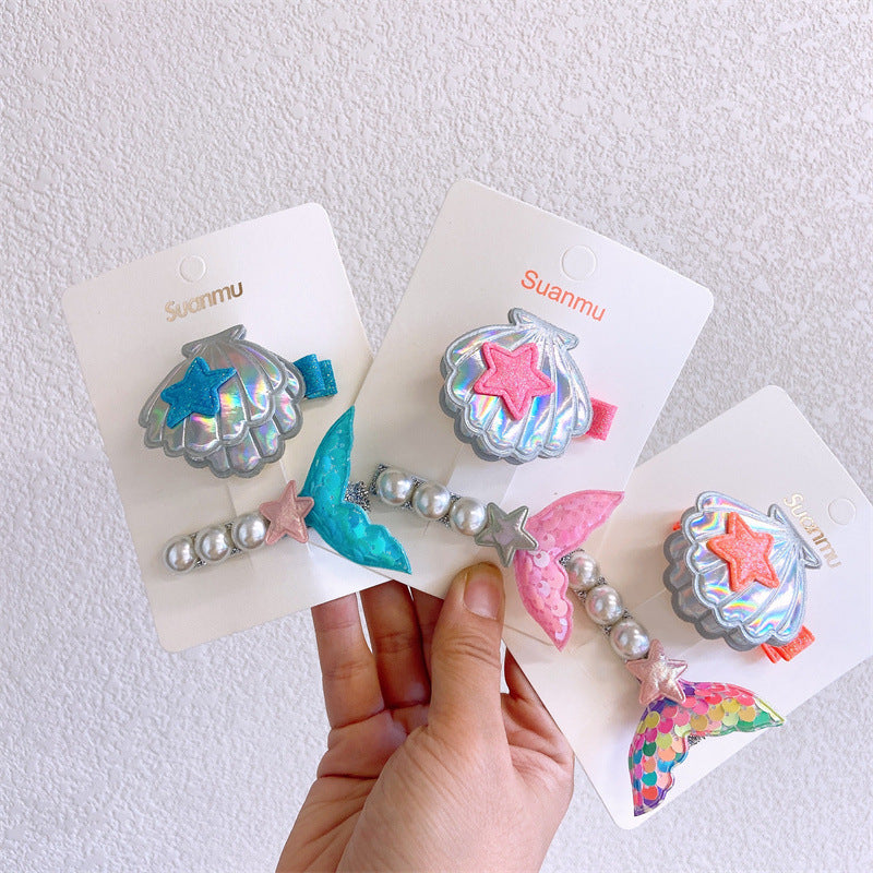 Girl'S Simple Style Classic Style Mermaid Cloth Contrast Collar Hair Clip