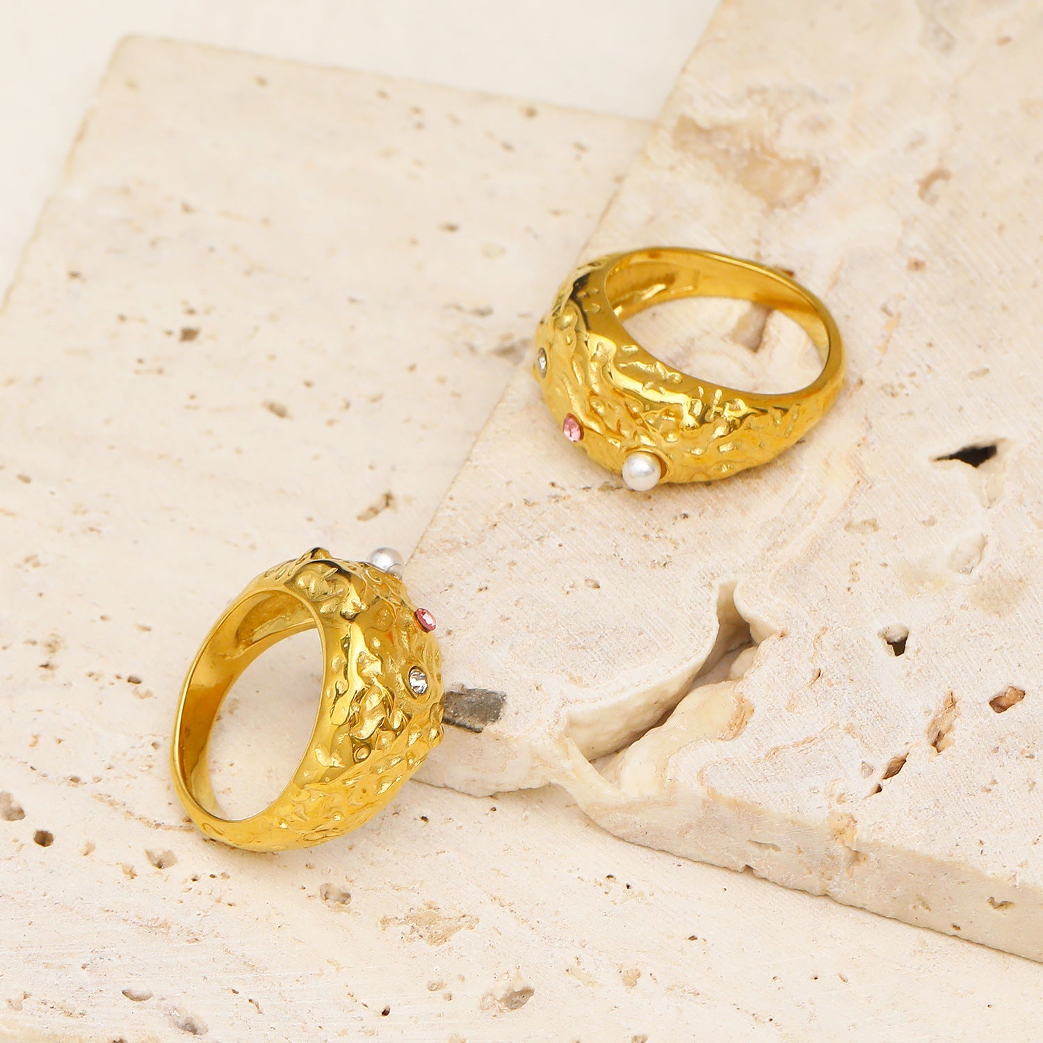 Jewelry Casual Elegant Geometric 304 Stainless Steel Zircon 18K Gold Plated Irregular Rings