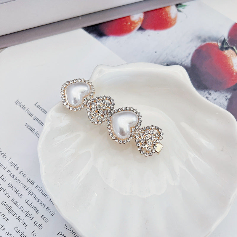 fashion heart shape alloy inlay artificial pearls rhinestones hair clip 1 pair