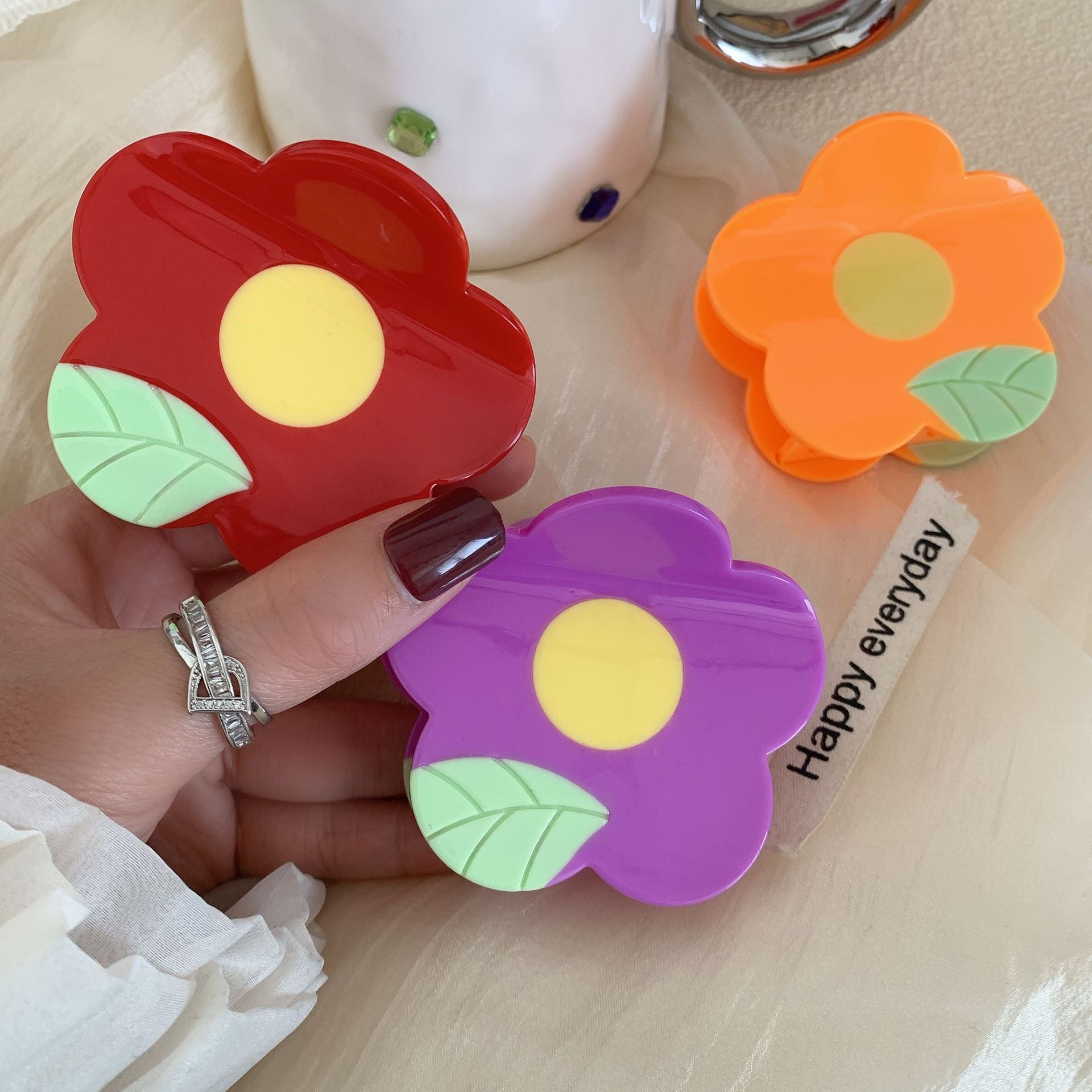 women's sweet simple style flower acetic acid sheets hair claws