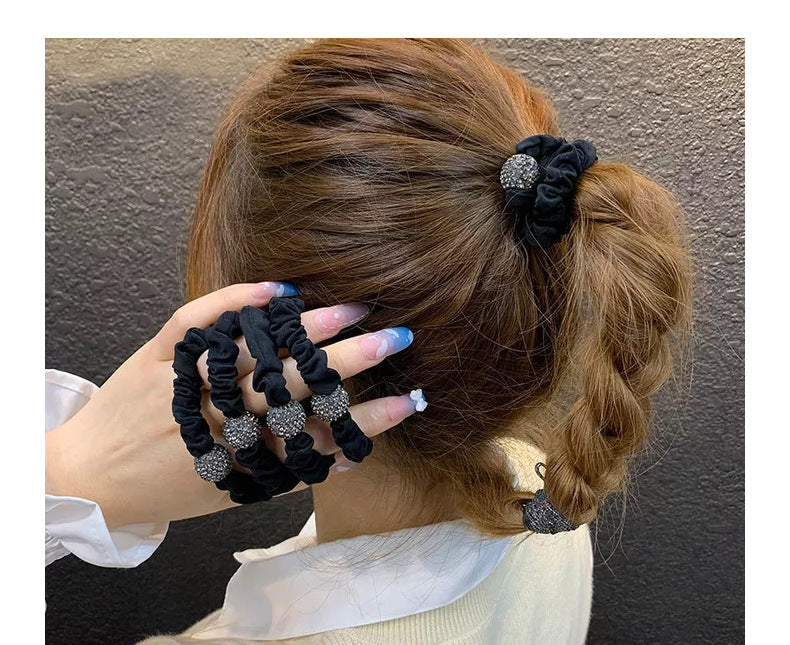 fashion solid color leopard cloth pearl inlay rhinestones hair tie 1 piece