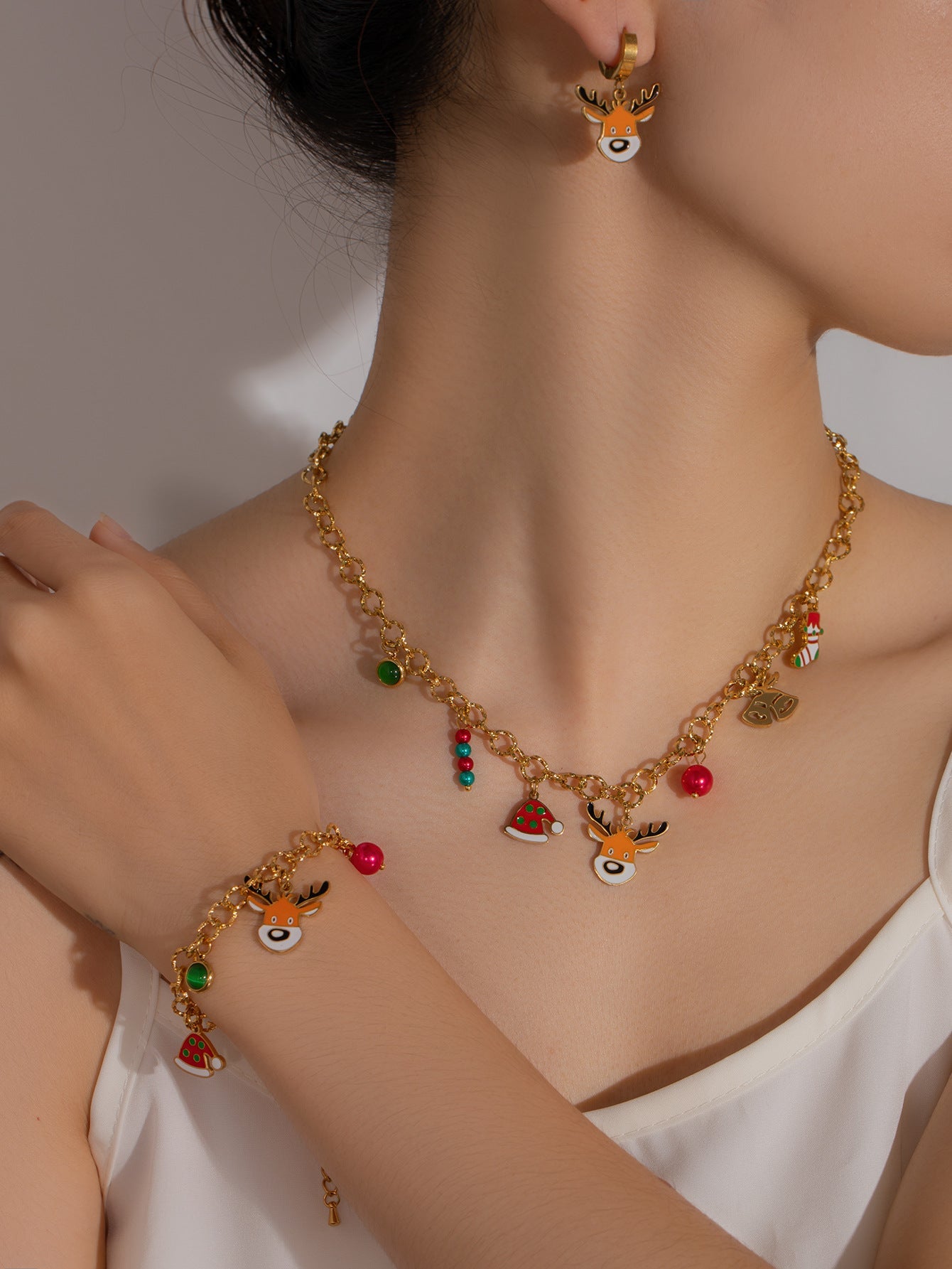 Jewelry Cute IG Style Christmas Hat Christmas Socks Elk Titanium Steel Gem Plating Inlay Bracelets Earrings Necklace