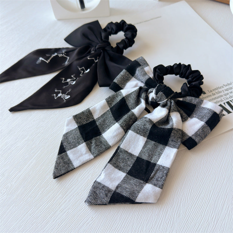 New Bow Long Ponytail Ribbon Large Intestine Hair Ring   Hot Sale Skull Hair Ring Hair Rope