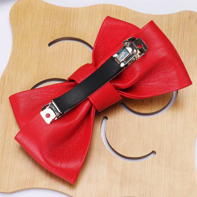Women's Simple Style Classic Style Bow Knot Pu Leather Hair Clip