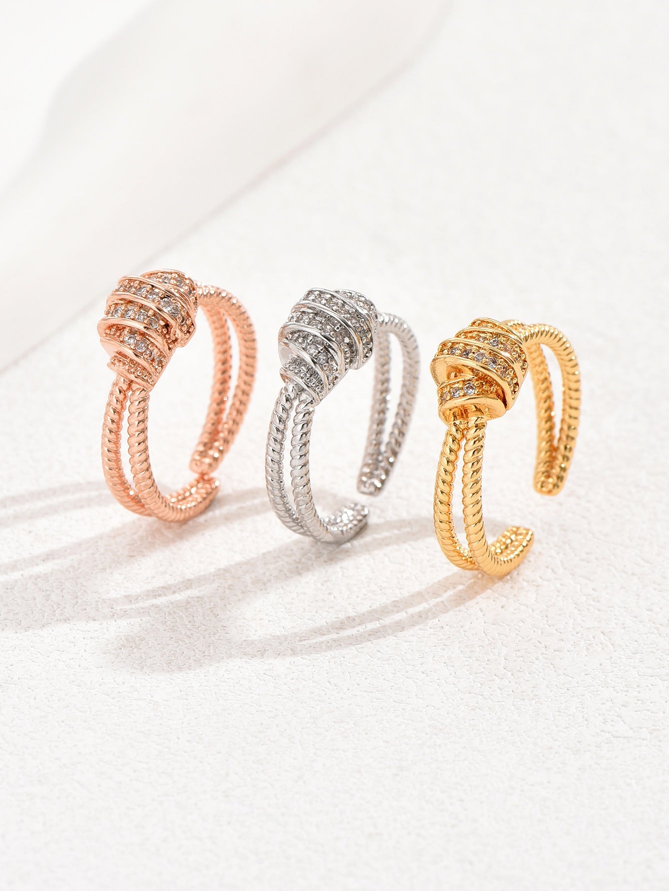 Copper Inlay Geometric Zircon Open Rings