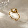 Jewelry IG Style Exaggerated Heart Shape Eye Solid Color 304 Stainless Steel Pearl Zircon Inlay Open Rings