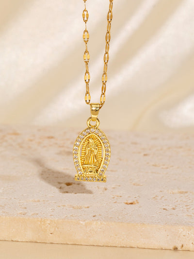 Copper Plating Virgin Mary Zircon Pendant Necklace