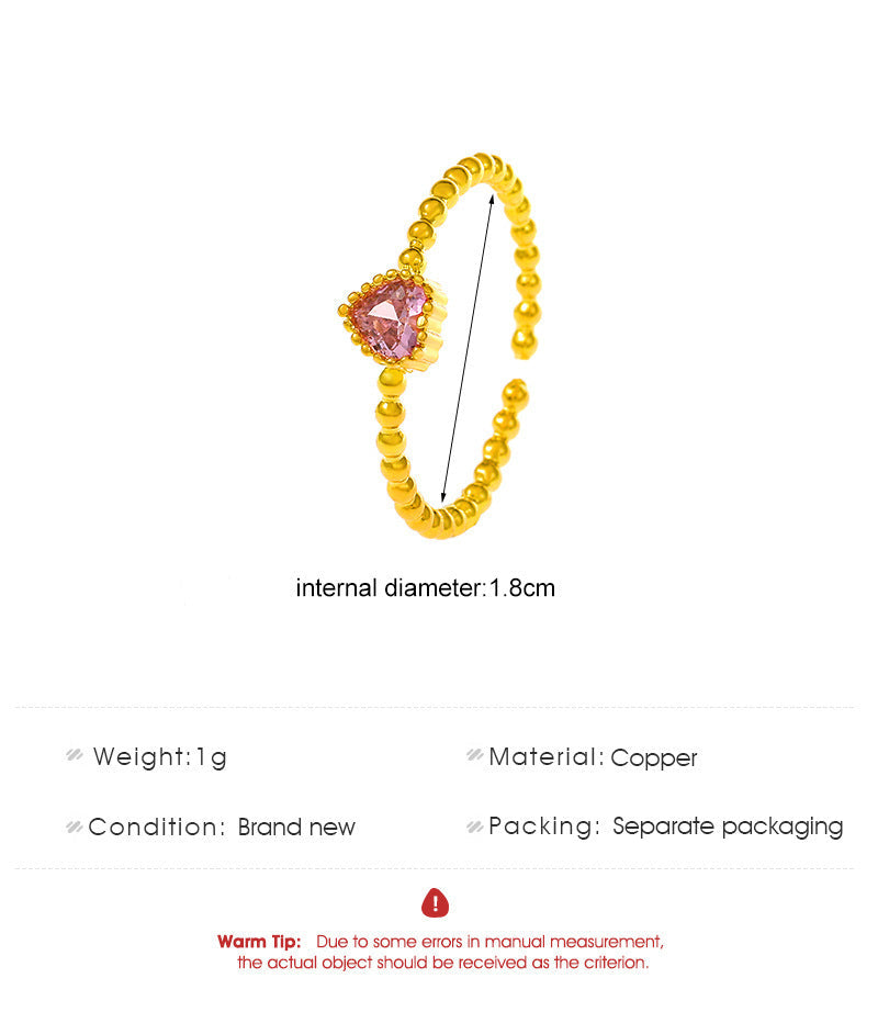 Copper Plating Inlay Heart Shape Zircon Open Rings